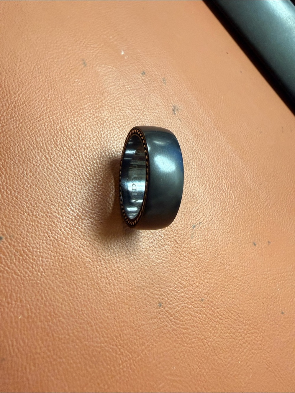 David Yurman Men's Matte Black Band Ring with Rope Edge